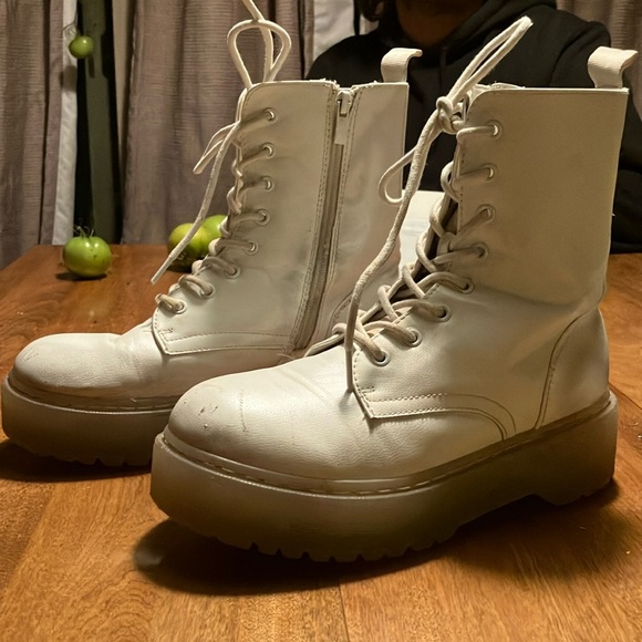 Jellypop moto combat white boot with zippers and jelly soles EU 37 / women’s 6.5 - Picture 1 of 13